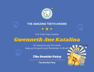 Free  Template: Blue Yellow Illustration Amazing Teeth Award Certificate Template