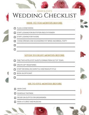 Free  Template: Floral Wedding Checklist Template