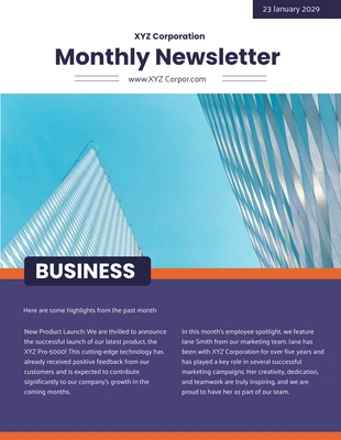 Free  Template: The Company's Purple Monthly Newsletter Template