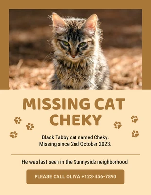 Free  Template: Dairy Cream Missing Cat Flyer Template