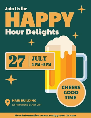 Free  Template: Dark Green And Orange Happy Hour Invitaion