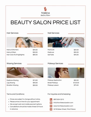 Free  Template: White Beauty Salon Price List Template