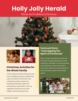 Free  Template: Red Green Minimalist Christmas Newsletter Template