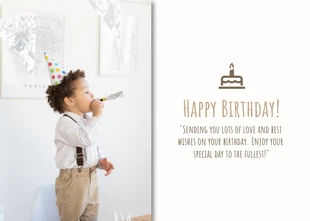 Free  Template: White And Brown Minimalist Simple Modern Baby Birthday Postcard