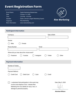 business  Template: Cloud Burst Event Registration Form Format Template