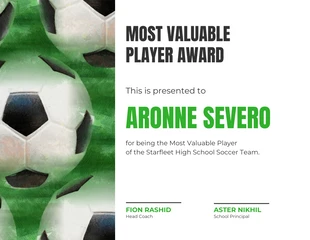 Free  Template: Modern Sport Most Valuable Player Award Certificate Template