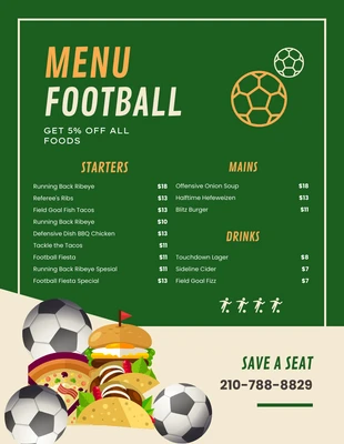 Free  Template: Green And Cream Simple Football Menus