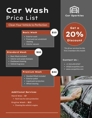 Free  Template: Black Orange Car Spa Price List Template