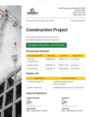 premium  Template: Construction Project Procurement Plan Template