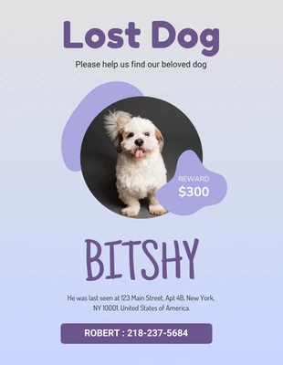 Free  Template: Purple Blue Lost Dog Poster