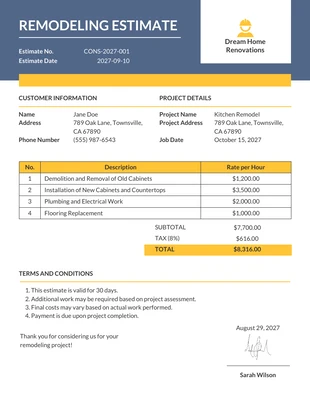 business  Template: Minimalist Remodelling Estimate Template