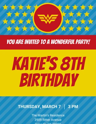 Free  Template: Wonder Woman Party Invitation