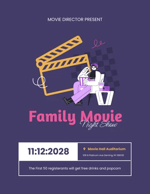 Free  Template: Dark Purple and Yellow Pink Family Movie Night