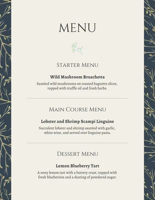 Free  Template: Dark Green And Beige Modern Floral Pattern Wedding Menu