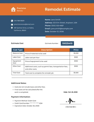 business  Template: Navy Orange Remodel Estimate Template