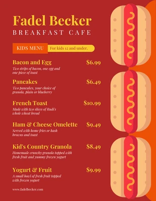 Free  Template: Red Modern Illustration Breakfast Kids Menu