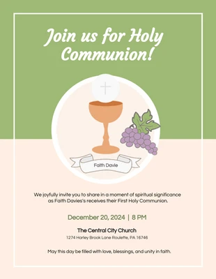 Free  Template: Green And Cream Holy Communion Invitation