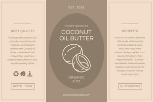 Free  Template: Light Brown Minimalist Coconut Jar Label