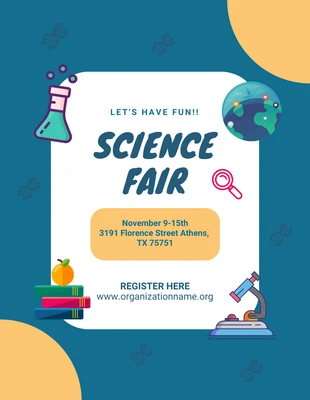 Free  Template: Blue And Yellow Playful Illustration Science Fair Poster