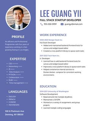 Free  Template: Purple White Clean Professional IT Resume Template