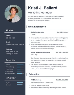 Free  Template: Simple Modern Marketing Manager Resume Template