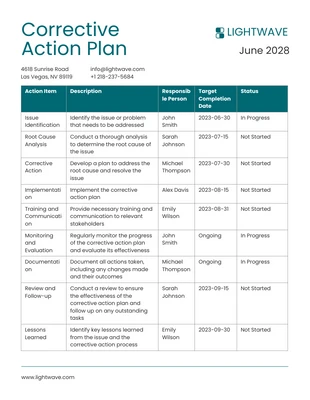 Free  Template: Corrective Action Plan Template