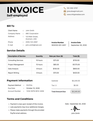 premium  Template: Brown White Self-employed Invoice Template