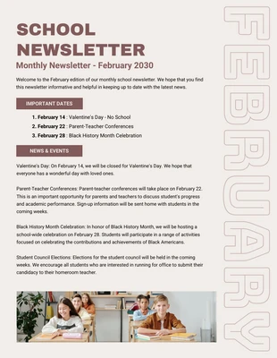 Free  Template: Beige Brown Classic Monthly School Newsletter Template