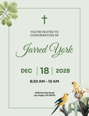 Free  Template: Green Simple Bird Confirmation Invitation