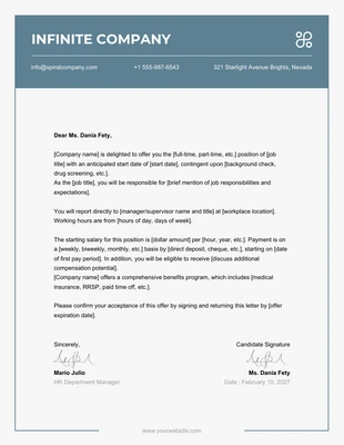 Free  Template: Grayish Blue Modern Offer Letter