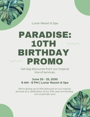 Free  Template: Resort and Spa Birthday Promo Flyer Template