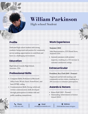 Free  Template: High School Student Profile Resume Example Template