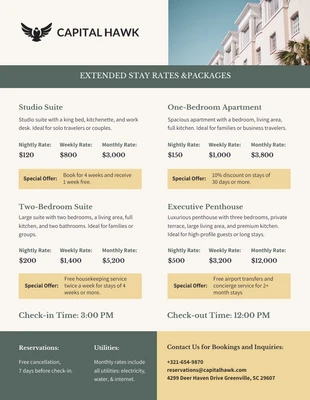 Free  Template: Hotel Extended Stay Price List Template