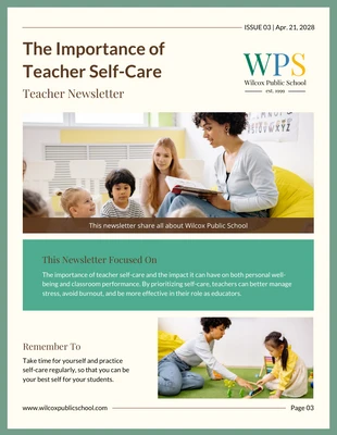 Free  Template: Sage Green Teacher Self Care Newsletter Template