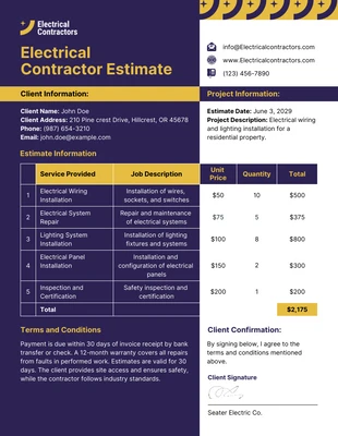 Free  Template: Electrical Contractor Estimate Template