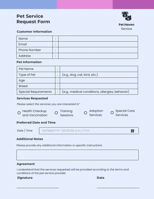 business  Template: Solitude Modern Pet Service Request Form Template