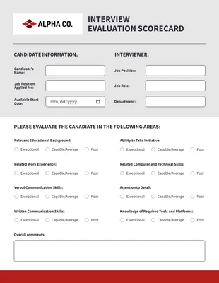 business interactive Template: Interview Evaluation Scorecard Form Template