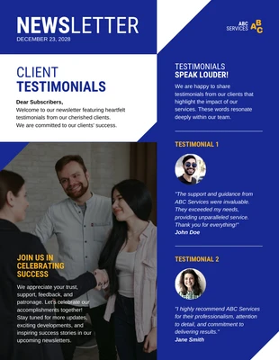 Free  Template: Client Testimonials Newsletter Template