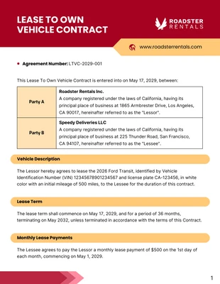 Free  Template: Lease To Own Vehicle Contract Template