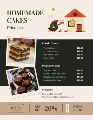 premium  Template: Homemade Cake Price List Template