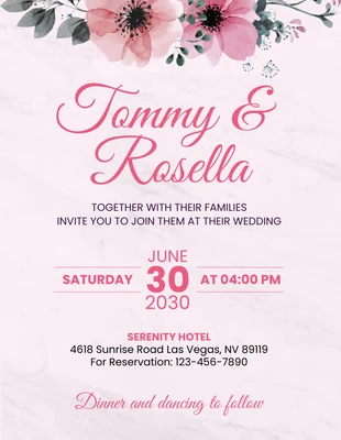 Free  Template: Modern Texture Floral Wedding Invitation Flyer Template