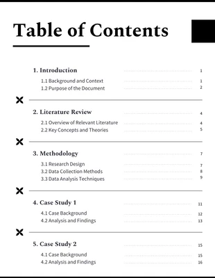 Free  Template: Black White Report Table of Contents Template