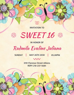 Free  Template: Light Yellow Classic Sweet 16 Invitation