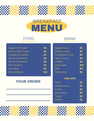 Free  Template: Beige Blue And Yellow Modern Breakfast Menu