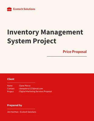 Free  Template: Inventory Management System Project Pricing Proposal Template