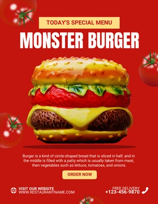 Free  Template: Special Monster Burger Menu Flyer Template