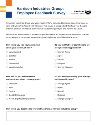 premium interactive Template: Online Employee Feedback Survey Form Template