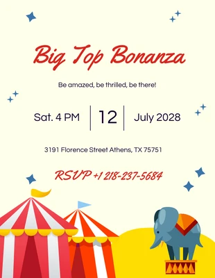 Free  Template: Light Red Blue Circus Invitation