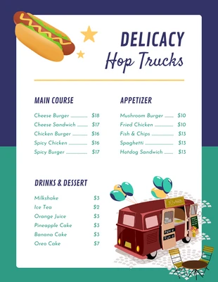 premium  Template: Navy And Teal Playful Illustration Food Truck Menu