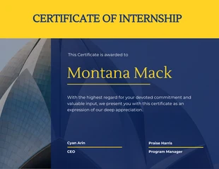 premium  Template: Abstract Blue Yellow Certificate of internship Template